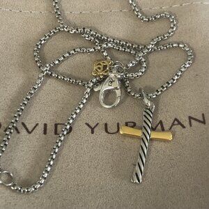 DAVID YURMAN 2MM Cross Necklace in Silver and 18K Gold Adjustable